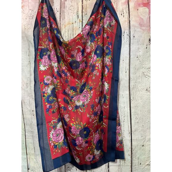 Vintage Navy & Red Scarf Made in Italy Floral - Picture 9 of 10